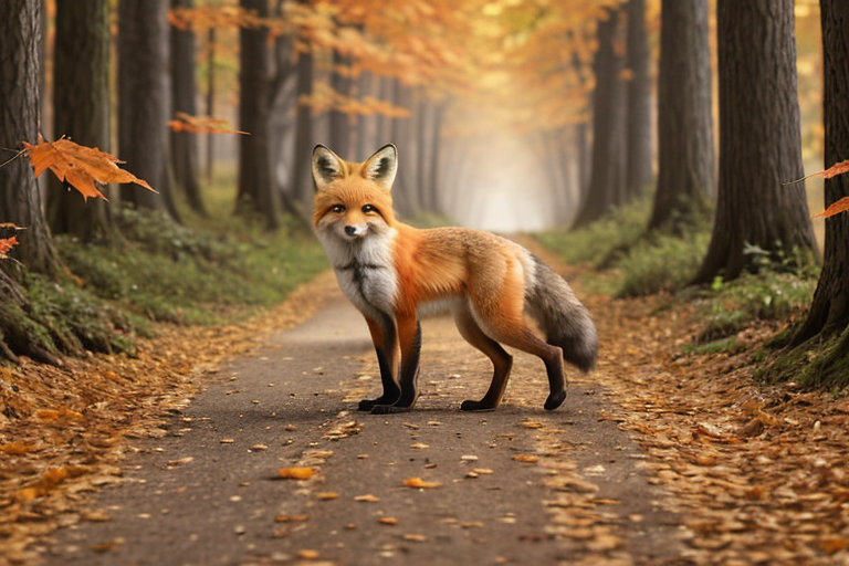 An autumn fox pauses