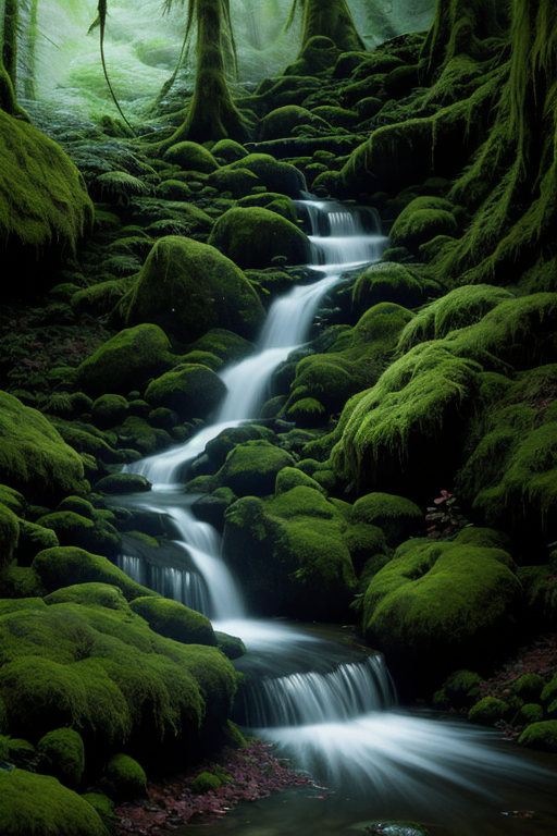 A small waterfall in the moss